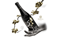 an illustration of a bottle of wine with leaves on it